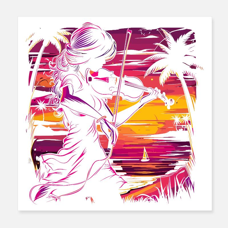 Violinist Synthwave Poster 8" x 8" (20x20 cm)