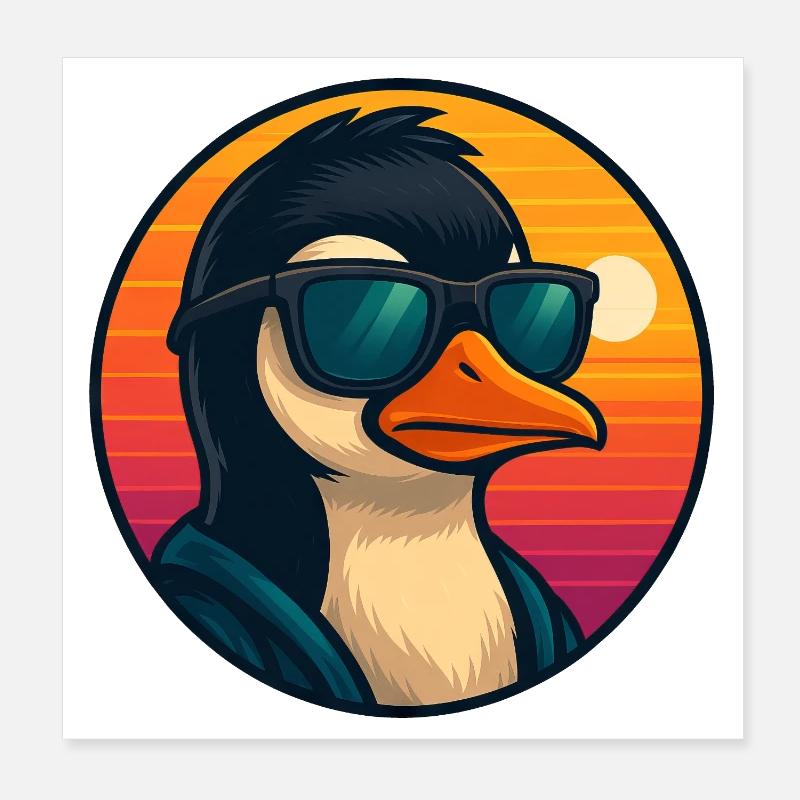 Cool pingouin lunettes de soleil dessin animé d’été Poster 20 x 20 cm
