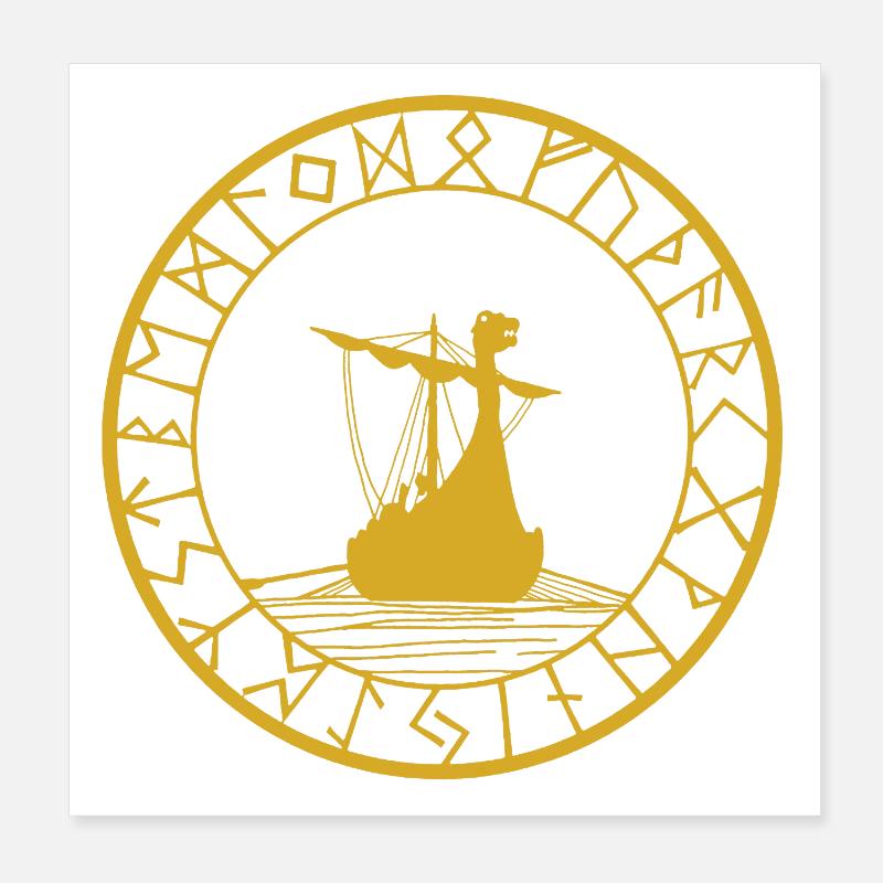 Wikingergelbes Langschiff und Kompass Poster 20x20 cm