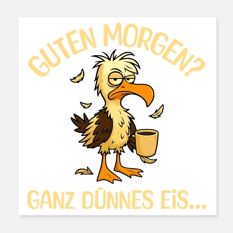 Morgenmuffel Möwe mit Kaffee Poster 20x20 cm