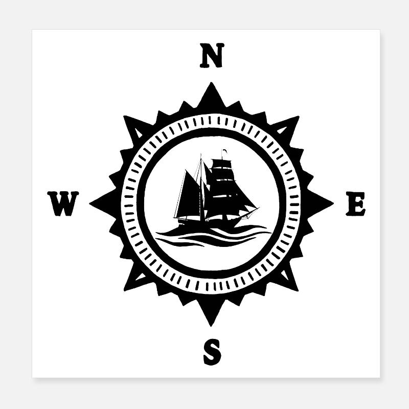 Le bateau noir et la boussole Poster 20 x 20 cm