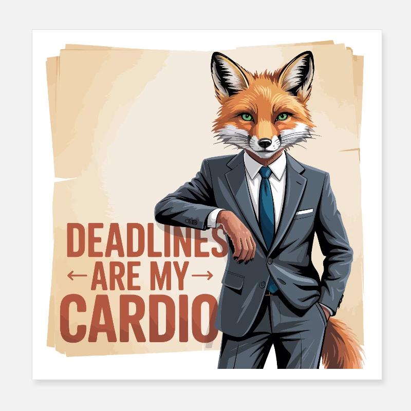 Deadlines Are My Cardio Office Fox Poster 8" x 8" (20x20 cm)