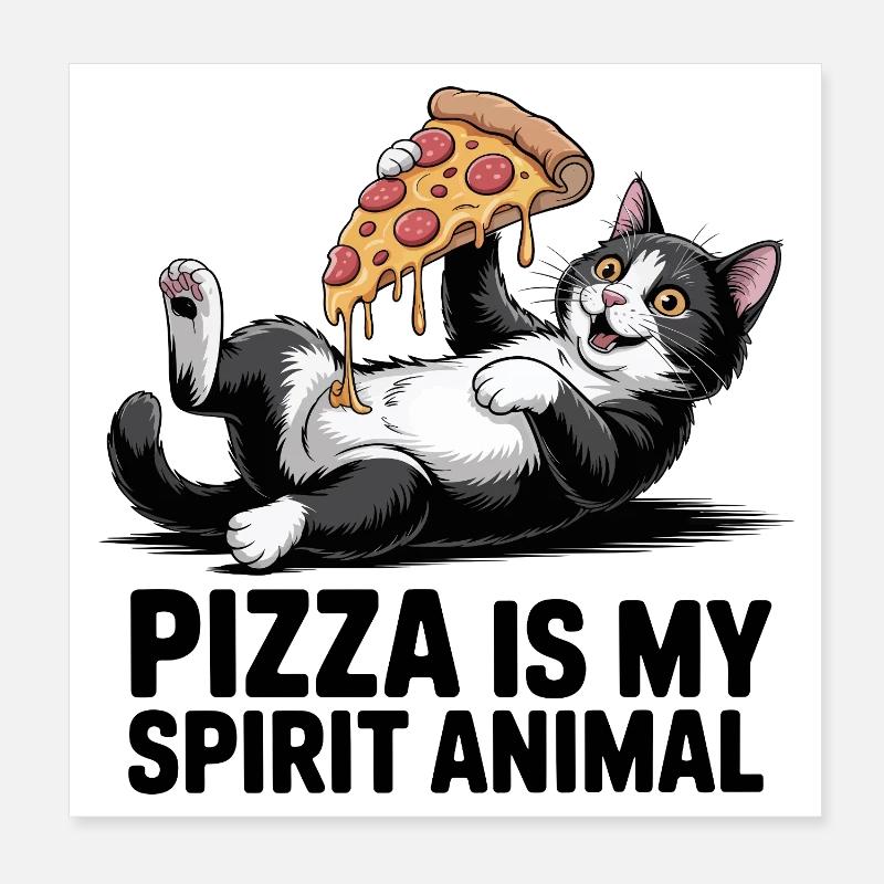 Chat à pizza Poster 20 x 20 cm