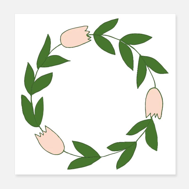 Eleganter Blumenkranz mit zarten Blüten - Poster 20x20 cm - Weiß