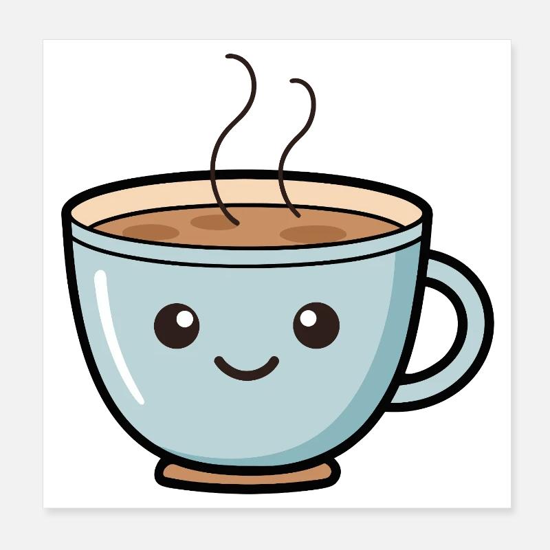 Conception mignonne de tasse à café Kawaii - Poster 20 x 20 cm - blanc