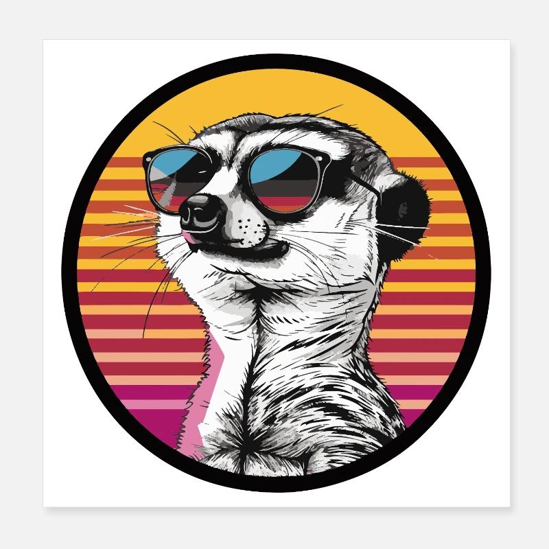 Belette en lunettes de soleil rétro Poster 20 x 20 cm