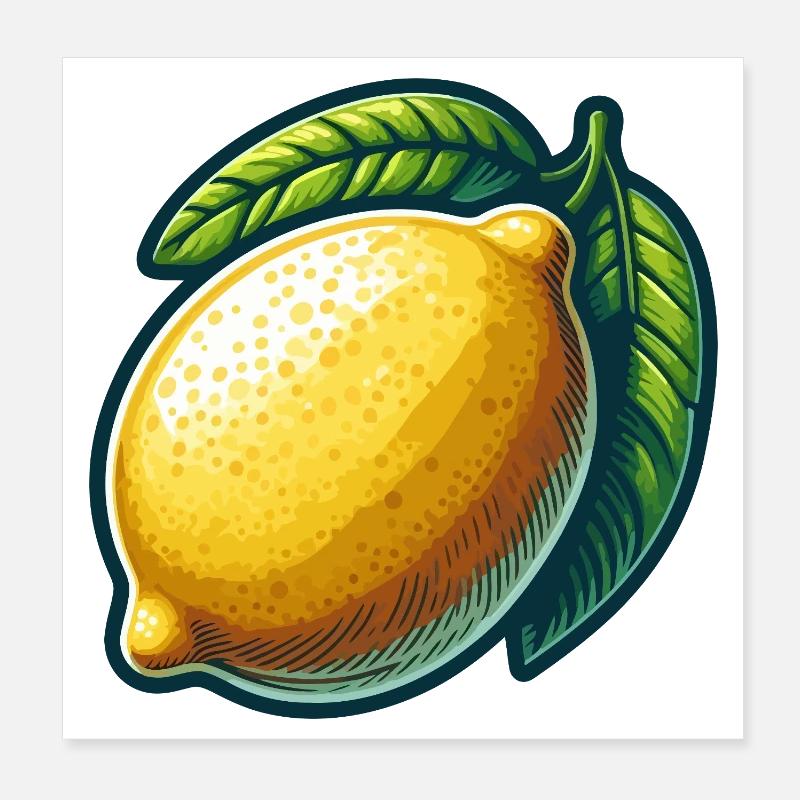 Citron éclatant avec feuilles graphique Poster 20 x 20 cm