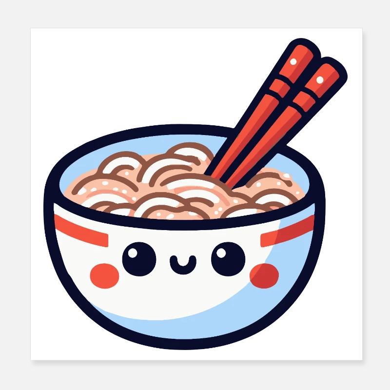 Kawaii ramen bowl with chopsticks Poster 8" x 8" (20x20 cm)