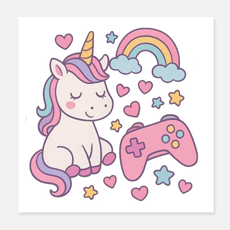 Super süßes Einhorn mit Gaming-Feeling Poster 20x20 cm