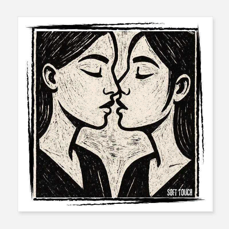 zwei Frauengesichter Kuss Touch Poster 20x20 cm