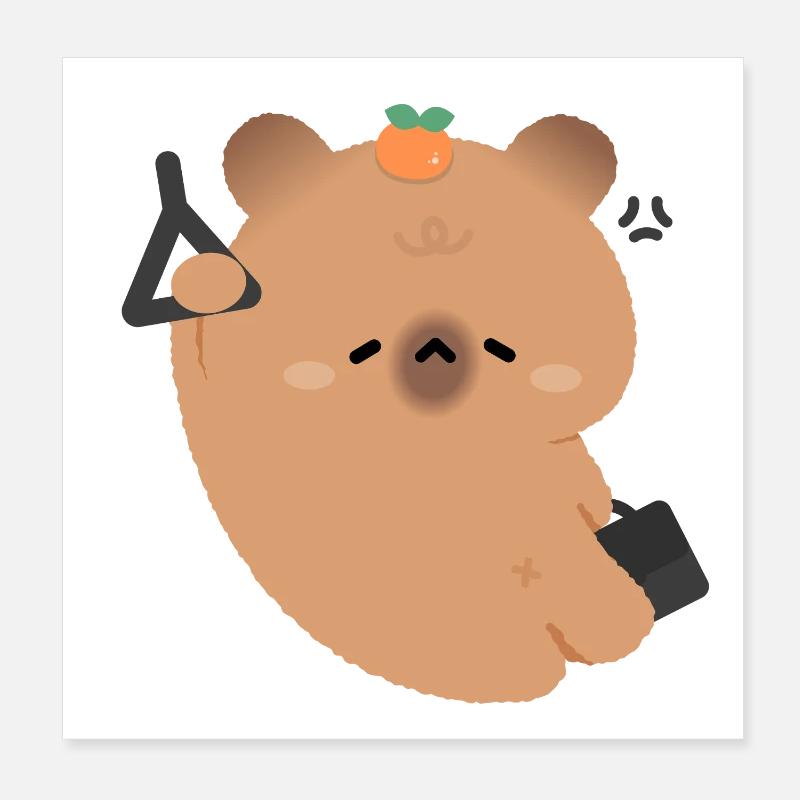 Tired Capybara Commute Poster 8" x 8" (20x20 cm)