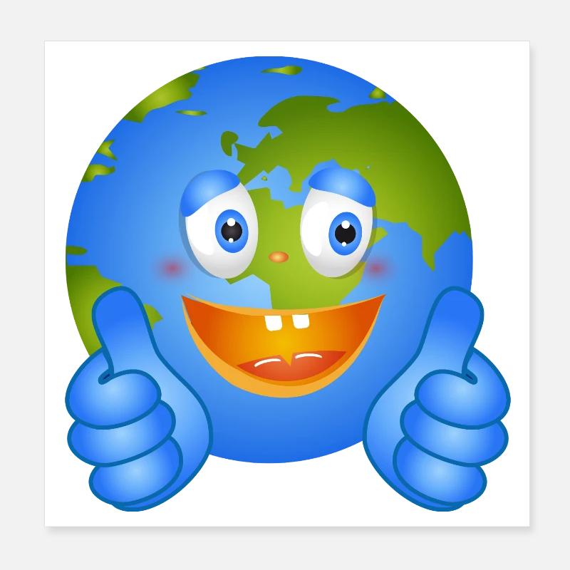 Terre heureuse avec le pouce levé - Style BD Poster 20 x 20 cm