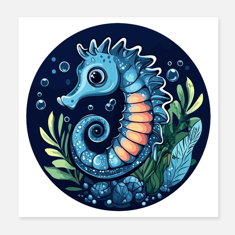 Bleu Hippocampe sous-marin Poster 20 x 20 cm