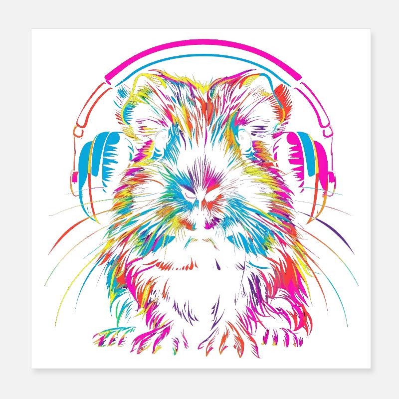 Cochon d’Inde néon avec casque Poster 20 x 20 cm