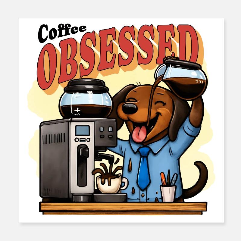 Café Teckel Obsessed Humour Poster 20 x 20 cm