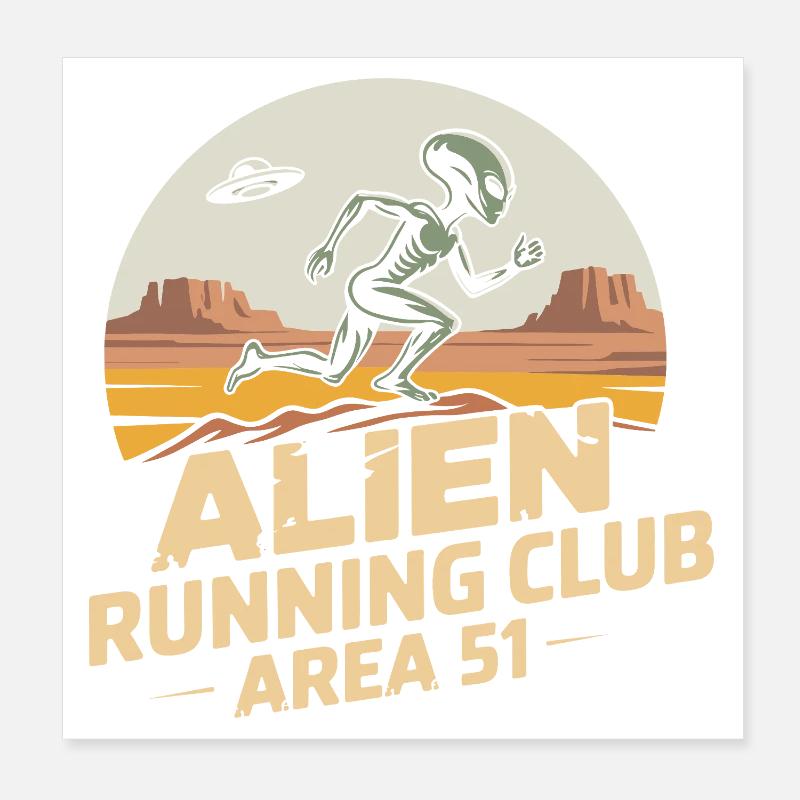 Funny Area 51 Alien UFO Running Runner Poster 8" x 8" (20x20 cm)