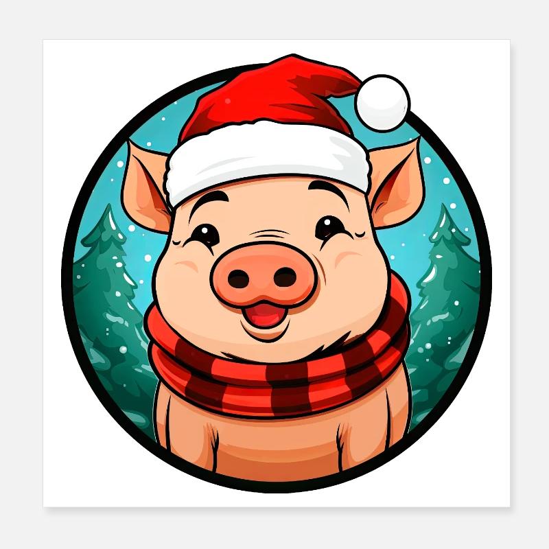 Cochons Noël Poster 20 x 20 cm