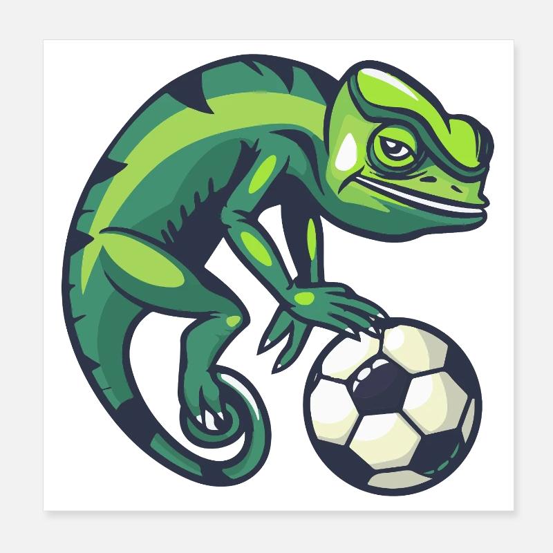 Gecko mit Fußball Poster 20x20 cm