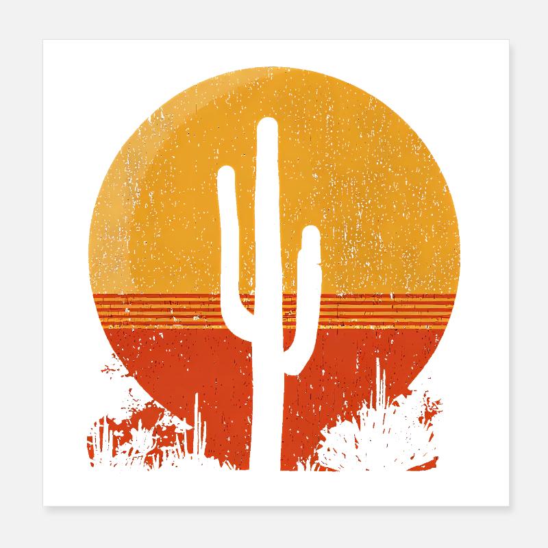Saguaro Cactus – Retro Desert Sun Motif Poster 8" x 8" (20x20 cm)