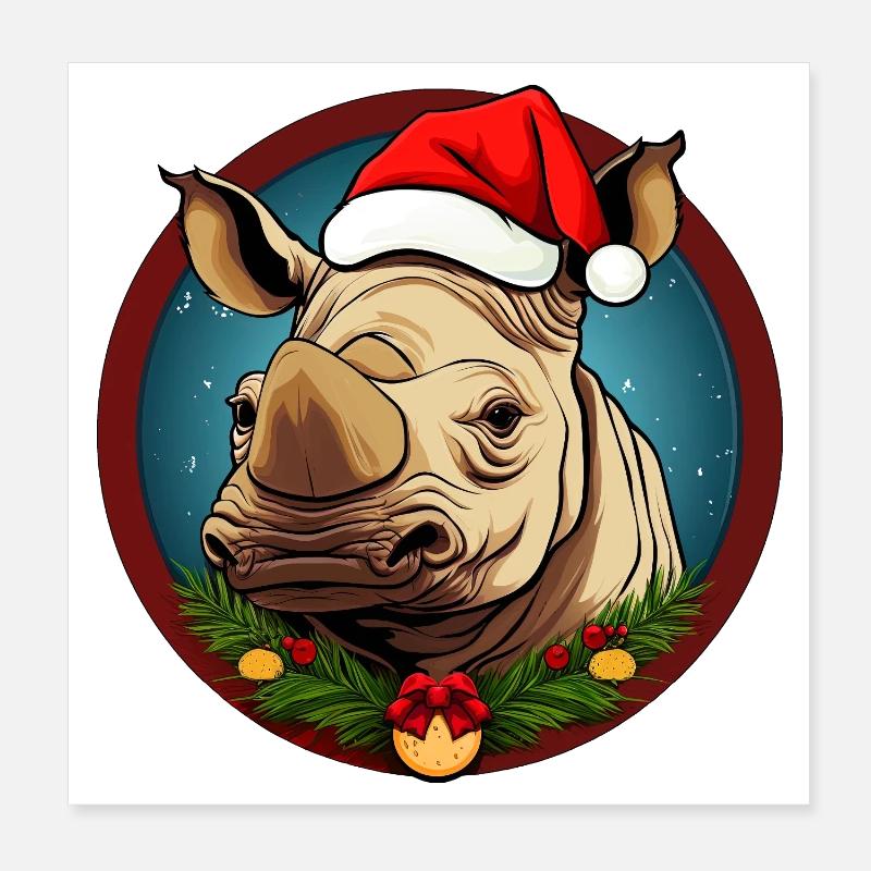 Rhinos Christmas Poster 8" x 8" (20x20 cm)