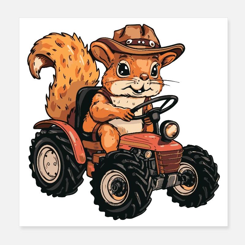 Écureuil Éleveur de Tracteurs Poster 20 x 20 cm