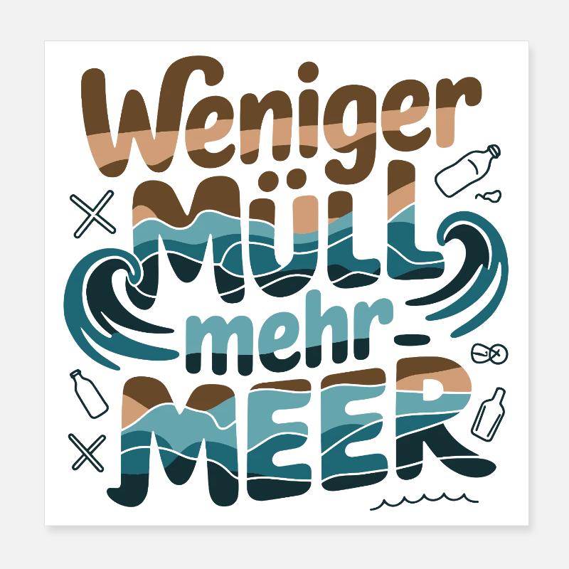 Less Waste More Sea Environmental Awareness Statement Poster 8" x 8" (20x20 cm)