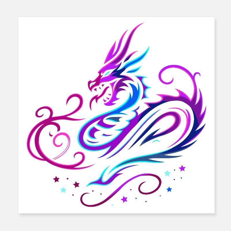 Mystical tribal dragon in neon colors Poster 8" x 8" (20x20 cm)
