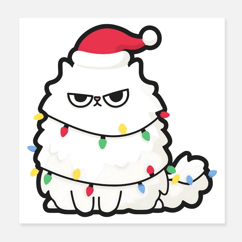 Grim Christmas Cat with Lights Poster 8" x 8" (20x20 cm)