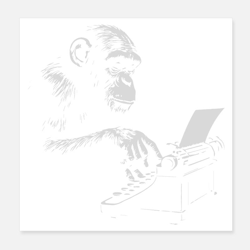 Chimp Typist Retro Print Poster 8" x 8" (20x20 cm)
