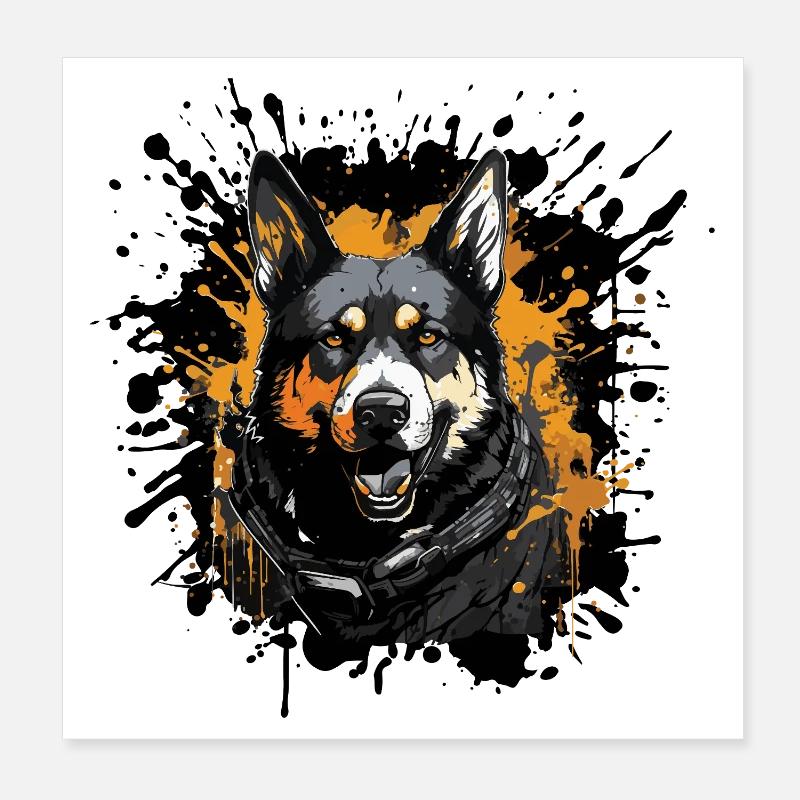 Schäferhund Graffiti-Porträt - Poster 20x20 cm - Weiß