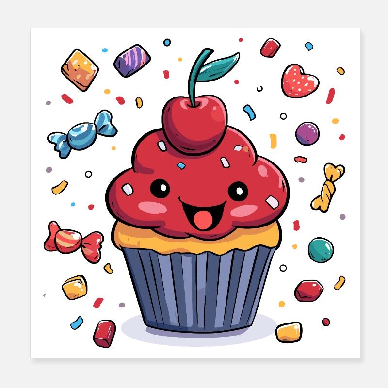 Kawaii Cupcake with Confetti Poster 8" x 8" (20x20 cm)