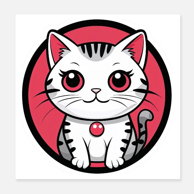 Portrait de chat dans le cercle rose Poster 20 x 20 cm