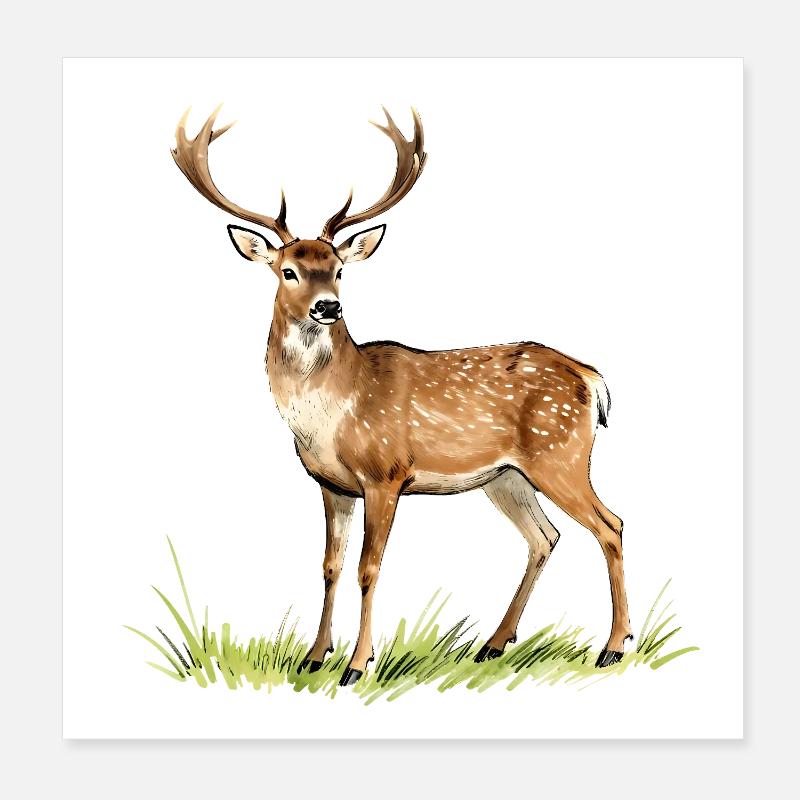 Cervo ad acquerello della foresta Poster 20x20 cm