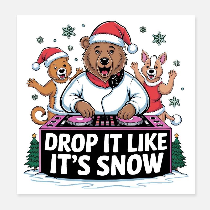 DJ Bears Christmas Party Poster 8" x 8" (20x20 cm)