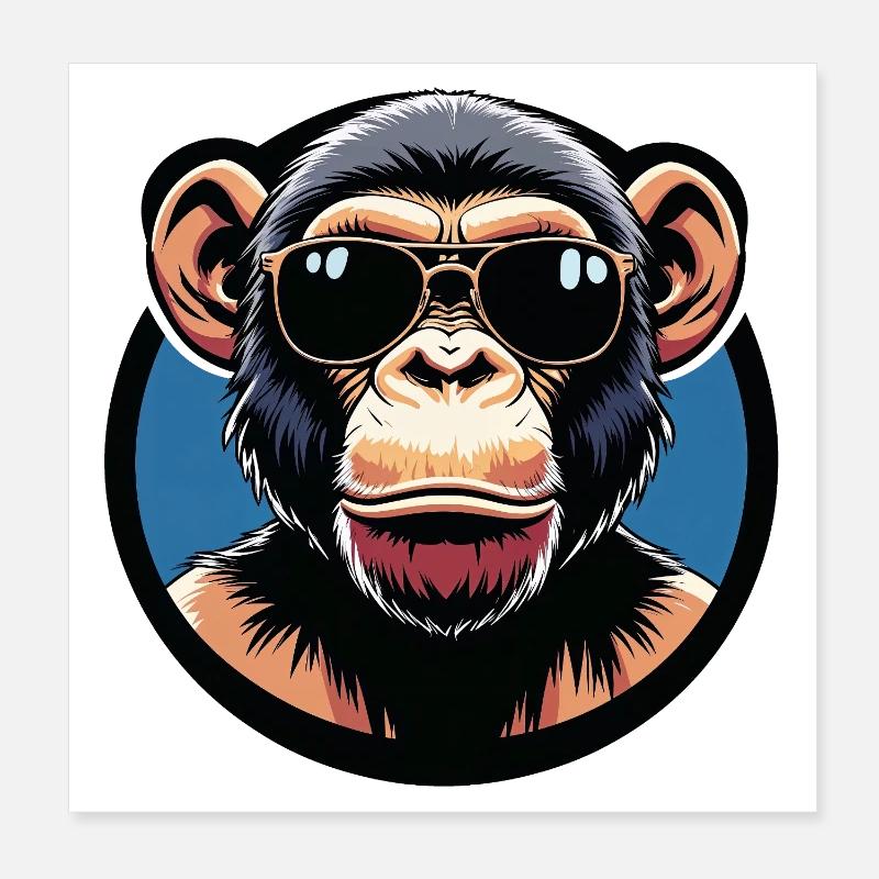 Monkey with sunglasses circle Poster 8" x 8" (20x20 cm)