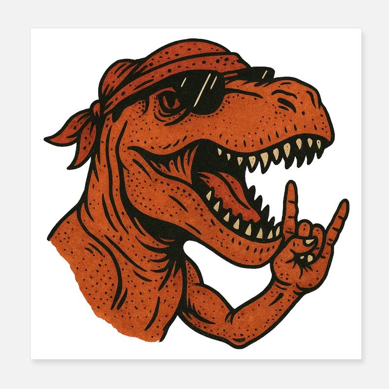 Rex Rocker Dino - Poster 20 x 20 cm - blanc