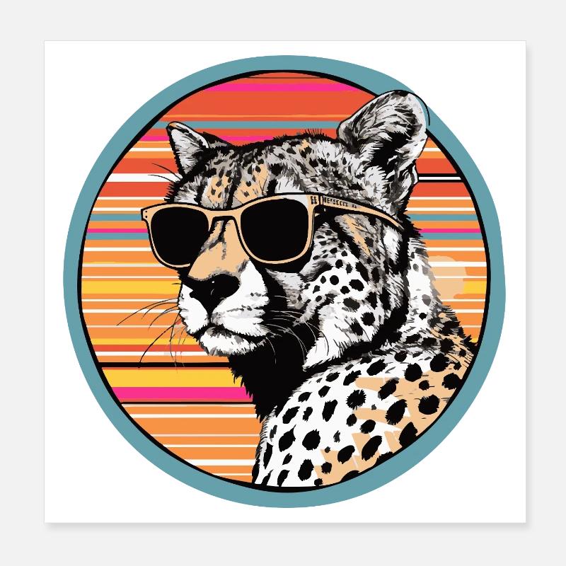 Guépard avec des lunettes de soleil rétro Poster 20 x 20 cm