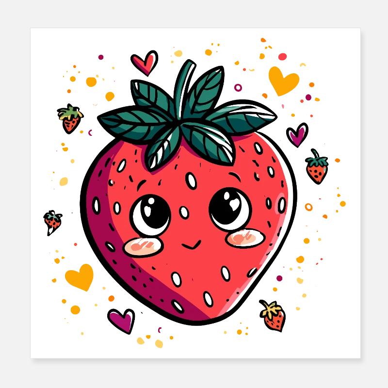 Kawaii Erdbeere Poster 20x20 cm