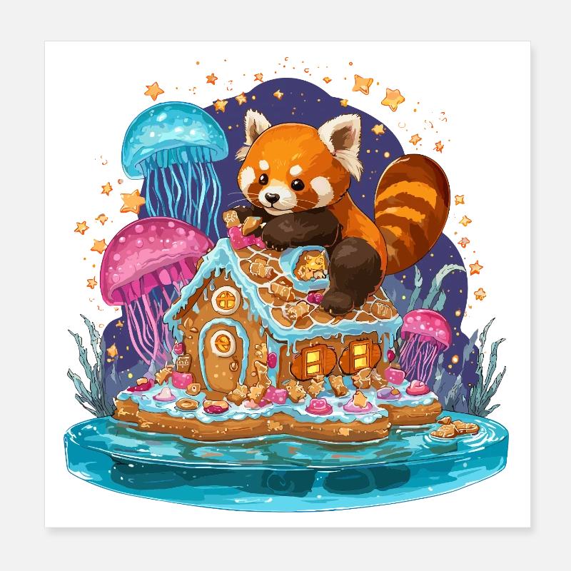 Panda sur la maison à sucre dans la mer de sucre Poster 20 x 20 cm