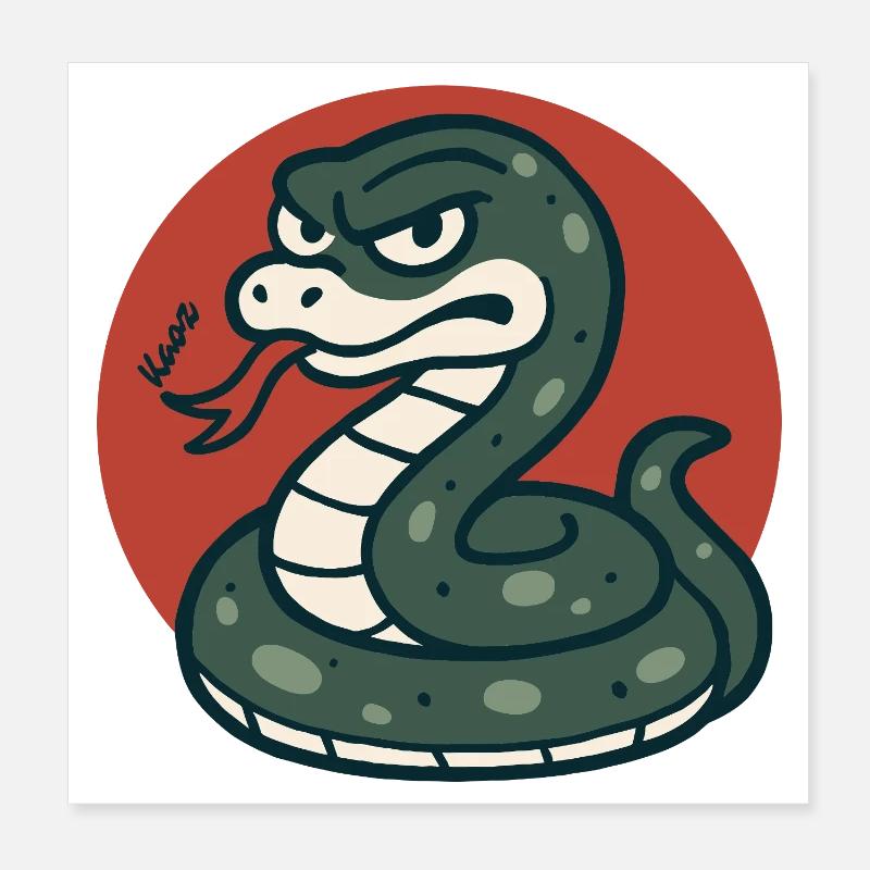 Serpent de dessin animé dans le cercle rouge Poster 20 x 20 cm