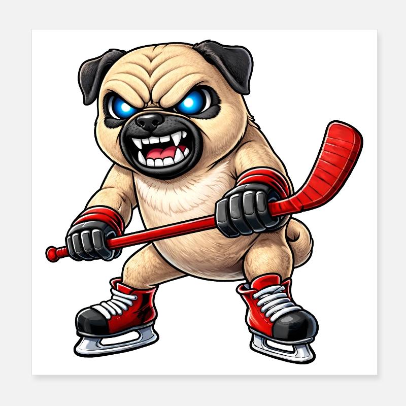 Süßer Mops Eishockeyspieler Cartoon Aggressiver Kä Poster 20x20 cm