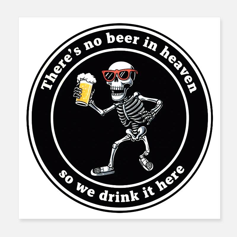 Skelett mit Bier Prost Poster 20x20 cm