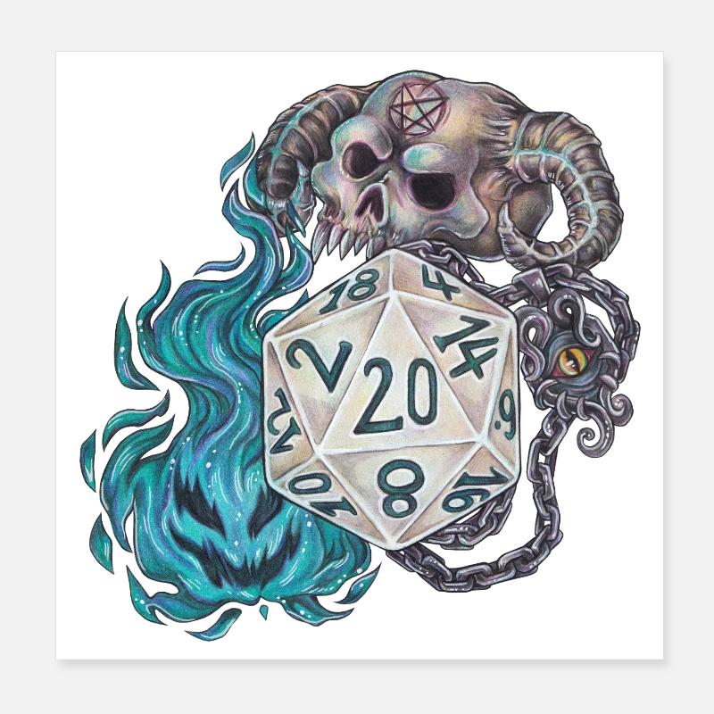 Rollenspiel Tabletop D20 Würfel Geschenk Warlock Poster 20x20 cm