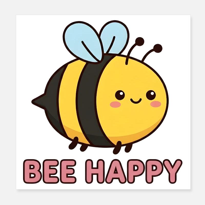 Heureuse d’abeilles | Jeu de mots mignon avec Kawaii Honey Bee Poster 20 x 20 cm