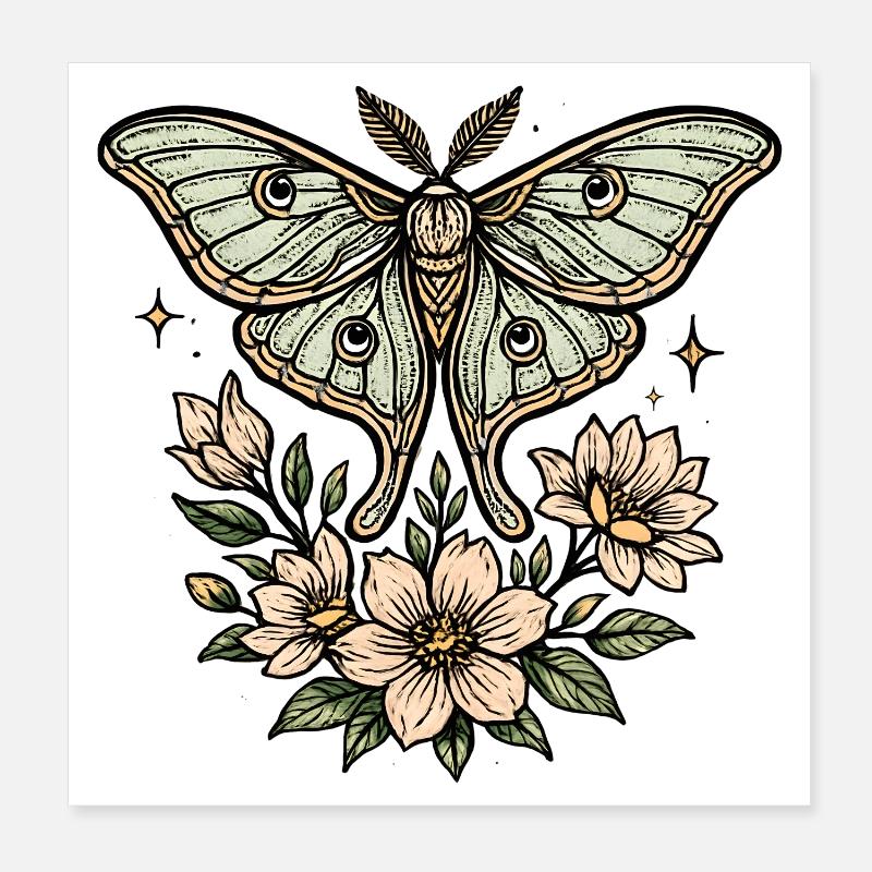 Papillon de nuit avec bouquet de fleurs Poster 20 x 20 cm