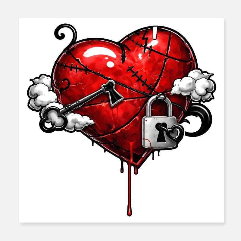Cœur marqué avec serrure Poster 20 x 20 cm