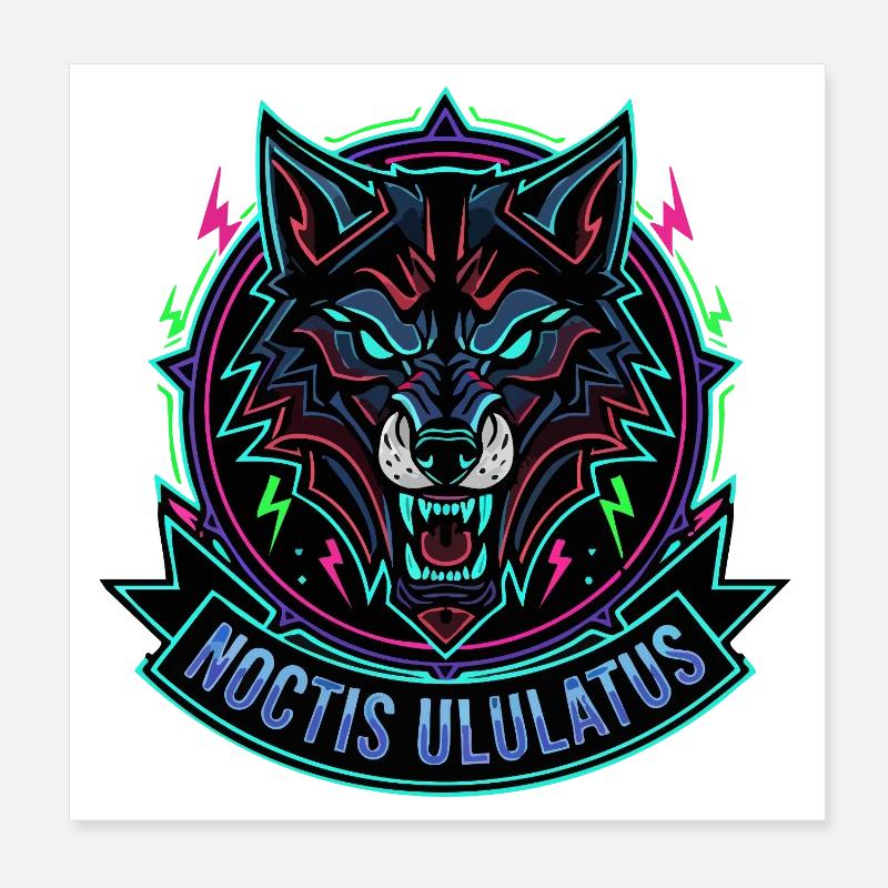 Neon Wolf Noctis Ululatus - Poster 8" x 8" (20x20 cm) - white