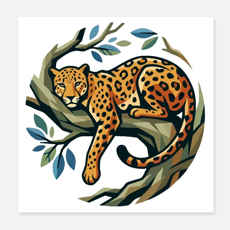 Léopard dans une couronne d’arbres posée sur une branche à motif léopard Poster 20 x 20 cm