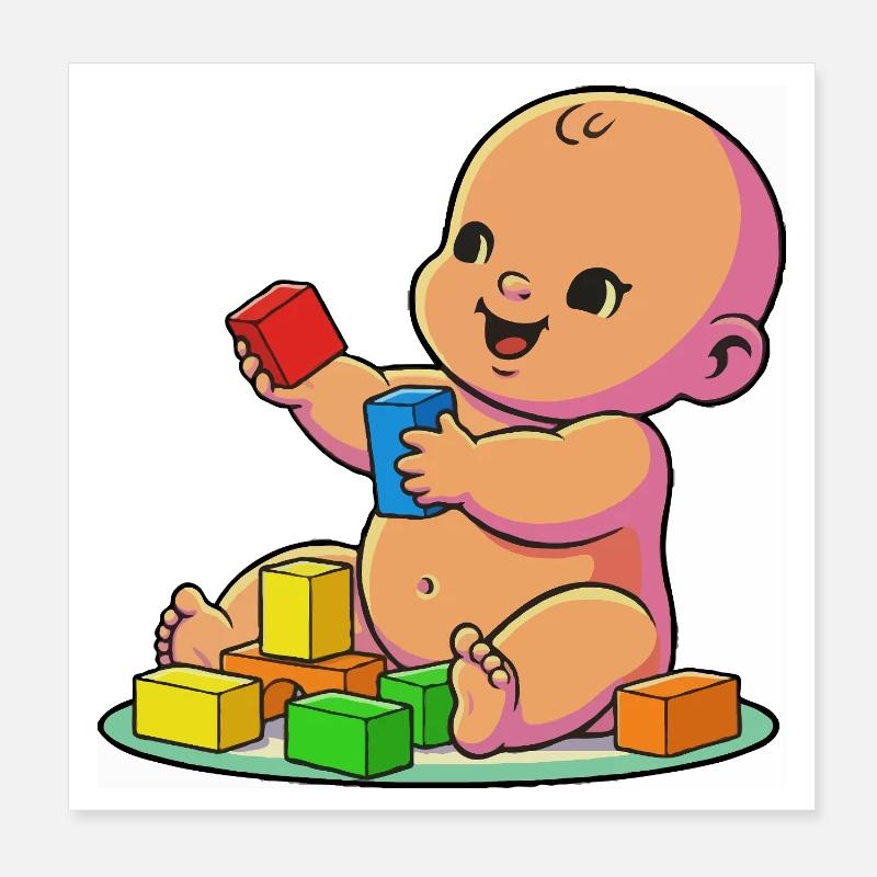 Smiling Baby with Colorful Blocks Poster 8" x 8" (20x20 cm)