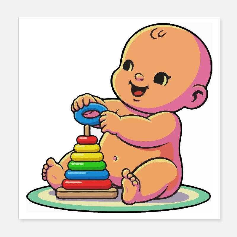 Baby with Rainbow Stacking Rings Poster 8" x 8" (20x20 cm)